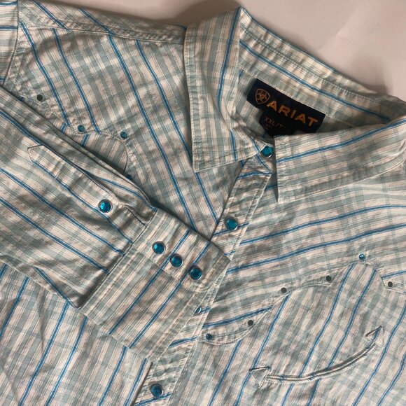 Ariat Western Shirt Mens XXL Blue Plaid Rhinestone Snap Cowboy Rodeo - Picture 1 of 10